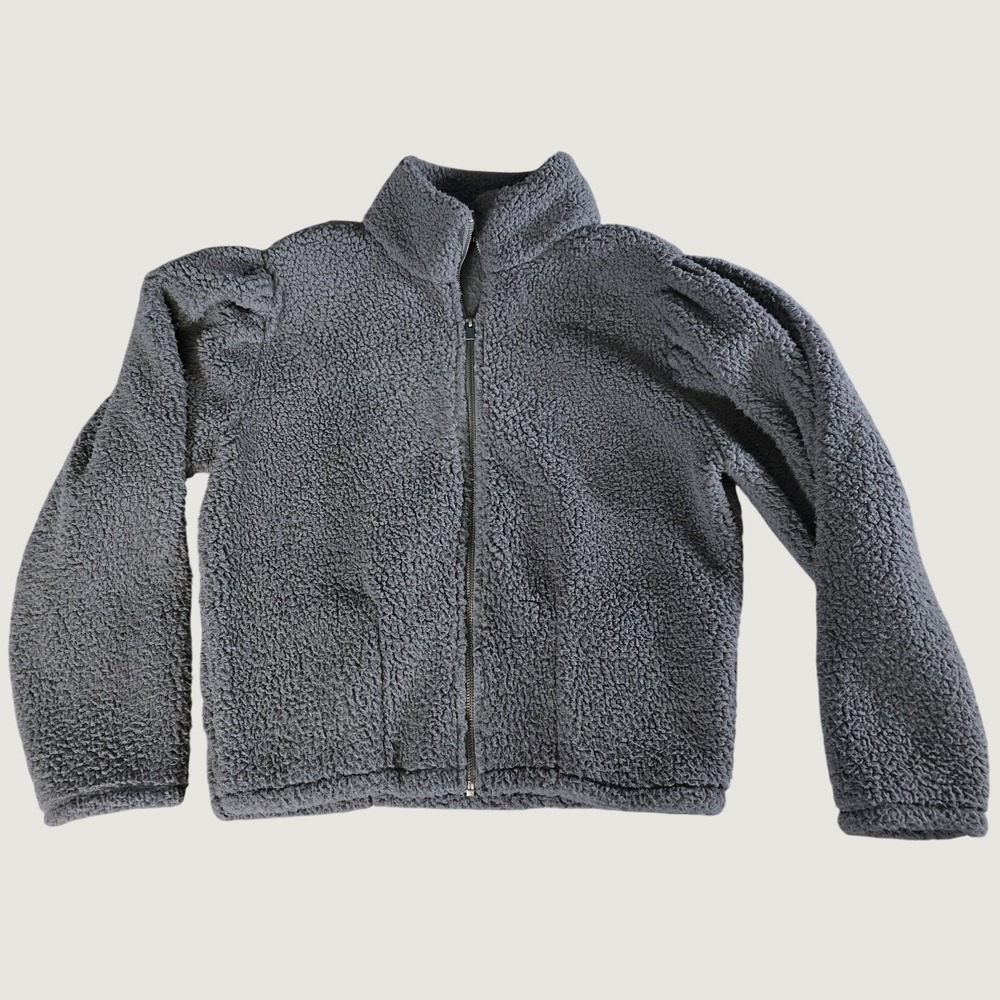 Express Womens Gray Sherpa Puff Sleeve Full Zip Teddy Fleece Jacket Small